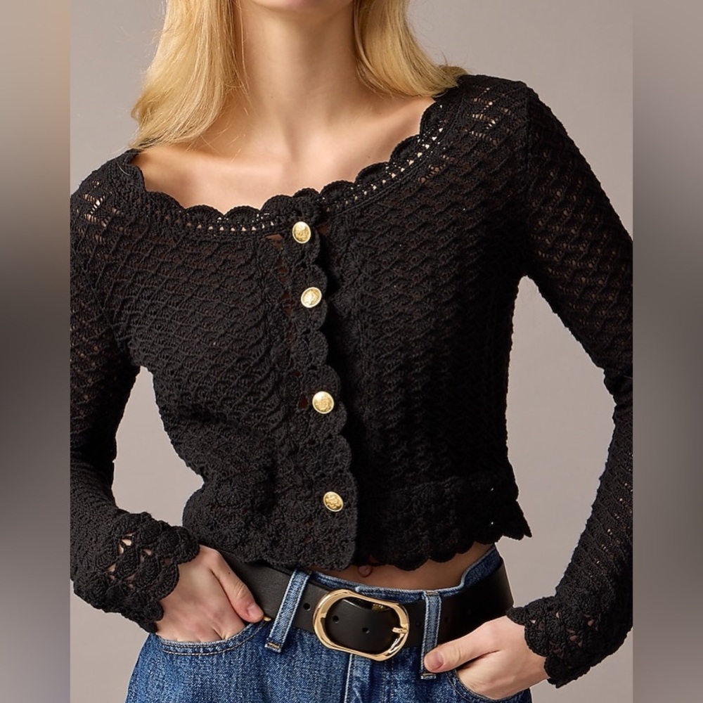 J. Crew Crochet Cropped Cardigan Sweater in Black size Small New with tag